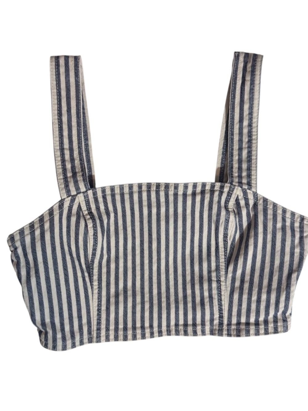 Zara Size Medium Blue White Stripe Denim Crop Top Western Boho Jean Sleeveless